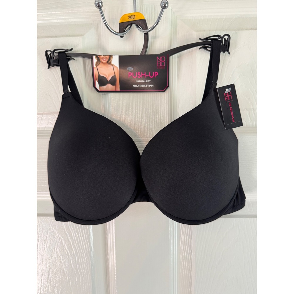No Boundaries Push-Up Bra Natural Lift Adjustable Straps Black Size 36D